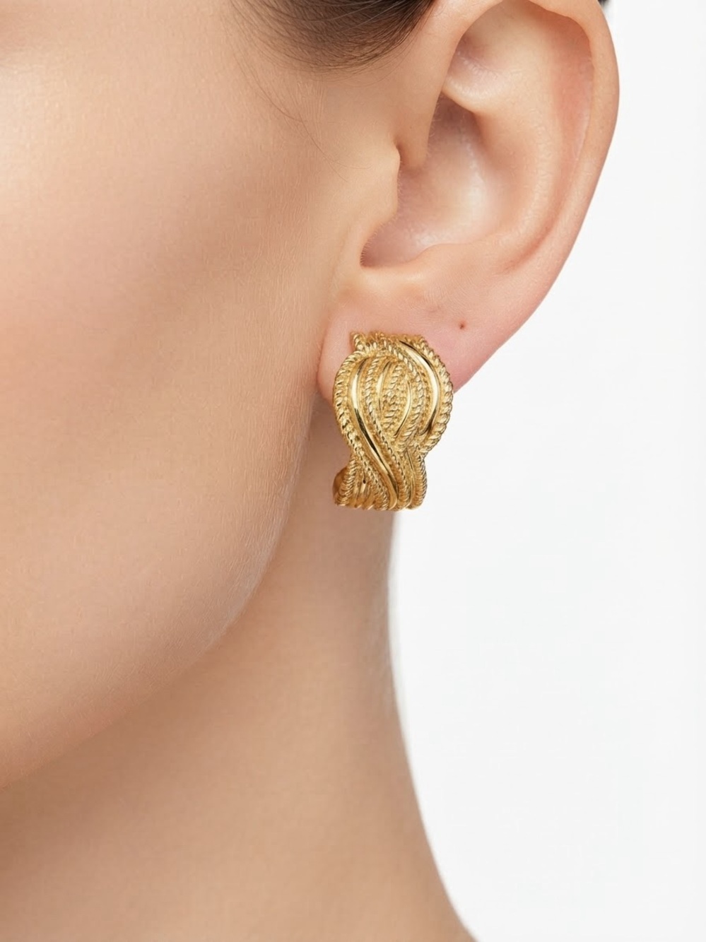 Vintage Gold Twisted Rope Clip Earrings - Women Jewelry
